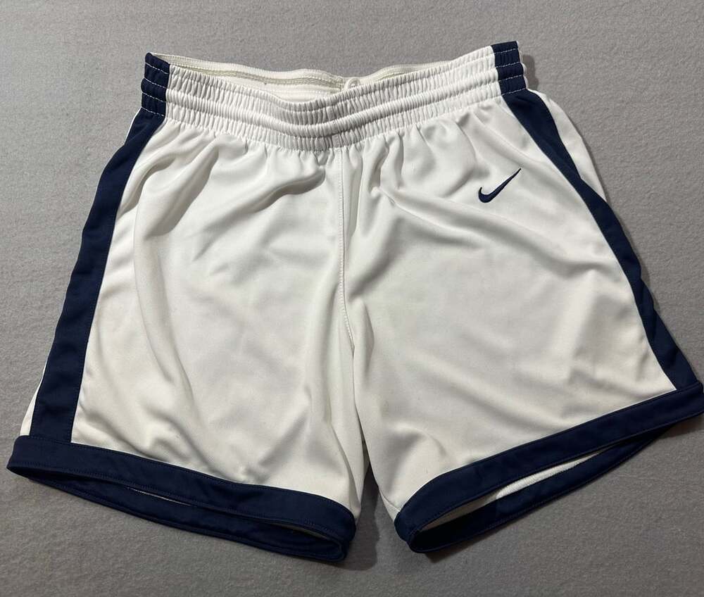 Nike Dri-Fit Team Engineered Athletic Basketball Shorts White Navy Blue Medium